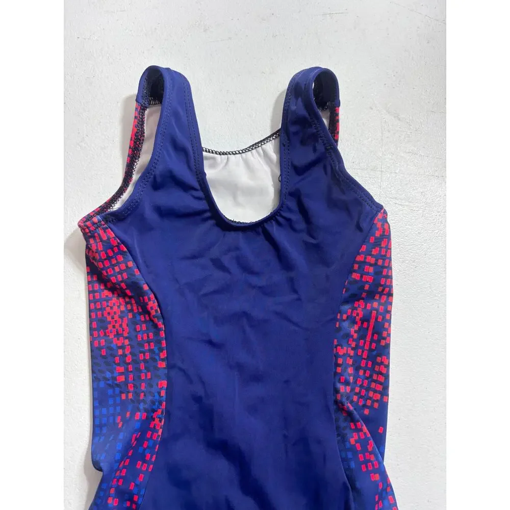 GK Gymnastics Blue and Orange Geometric leotard Size Child Medium